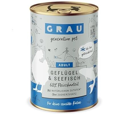 Grau Våtfoder med fågel och havsfisk för vuxna katter, spannmålsfritt, originalprodukt, 6-pack (6 x 400 g) Grau Våtfoder med fågel och havsfisk för vuxna katter, spannmålsfritt, originalprodukt, 6-pack (6 x 400 g)