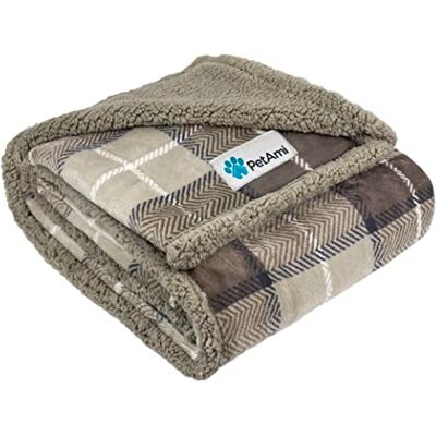 PetAmi Hundfilt, rutig sherpa hundfilt plysch, vändbar, varm husdjursfilt för hundsäng, soffa, bil (brungrå, 152 x 102 cm) PetAmi Hundfilt, rutig sherpa hundfilt plysch, vändbar, varm husdjursfilt för hundsäng, soffa, bil (brungrå, 152 x 102 cm)