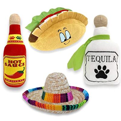 Baja Ponchos 3-pack Fiesta tuggleksak för hund – mexikansk gnissla plyschleksaker – hundgåvor för chihuahuas – taco – tequila – varm sås Baja Ponchos 3-pack Fiesta tuggleksak för hund – mexikansk gnissla plyschleksaker – hundgåvor för chihuahuas – taco – tequila – varm sås