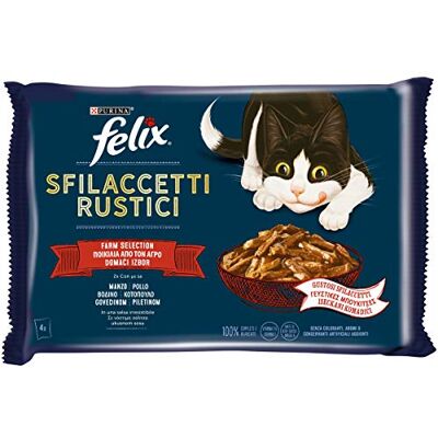 Felix Purina Rustik Sladdar kattmat med nötkött och kyckling, 48 x 80 gram kuvert Felix Purina Rustik Sladdar kattmat med nötkött och kyckling, 48 x 80 gram kuvert