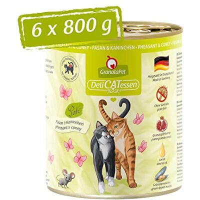 GranataPet Våtfoder Delicatessen fasan och kanin, 6 x 800 g, för katter, kattmat för finsmakare, foder utan spannmål och utan sockertillsatser GranataPet Våtfoder Delicatessen fasan och kanin, 6 x 800 g, för katter, kattmat för finsmakare, foder utan spannmål och utan sockertillsatser