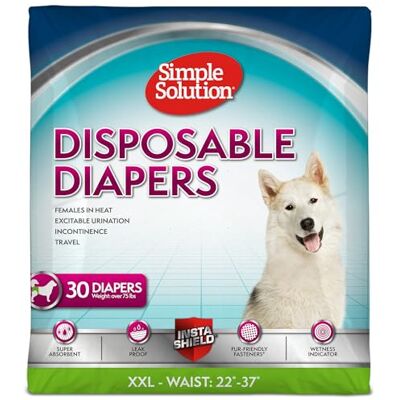 Simple Solution Hundblöjor för tikar, potträning, superabsorberande, ventilerande, våtindikatorer för urinering, 56–96 cm midja, (XXL, 30 ct) Simple Solution Hundblöjor för tikar, potträning, superabsorberande, ventilerande, våtindikatorer för urinering, 56–96 cm midja, (XXL, 30 ct)