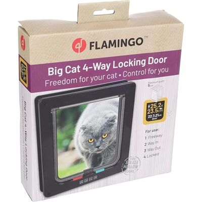 Flamingo kattlucka med 4 positioner Vego svart 25,2 x 23,5 x 4,9 cm lämplig för stora katter transparent fladdrande tyst med magnetisk stängning Flamingo kattlucka med 4 positioner Vego svart 25,2 x 23,5 x 4,9 cm lämplig för stora katter transparent fladdrande tyst med magnetisk stängning
