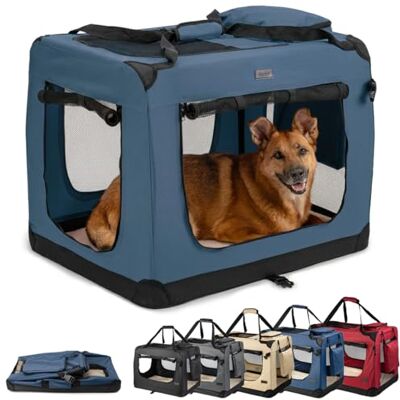 lionto Hundtransportbur vikbar för resor och bil, 82 x 58 x 58 cm, stabil transportlåda med bärhandtag och filt för katter och hundar upp till 18 kg, robust hundlåda av tyg för små och stora, mörkblå lionto Hundtransportbur vikbar för resor och bil, 82 x 58 x 58 cm, stabil transportlåda med bärhandtag och filt för katter och hundar upp till 18 kg, robust hundlåda av tyg för små och stora, mörkblå