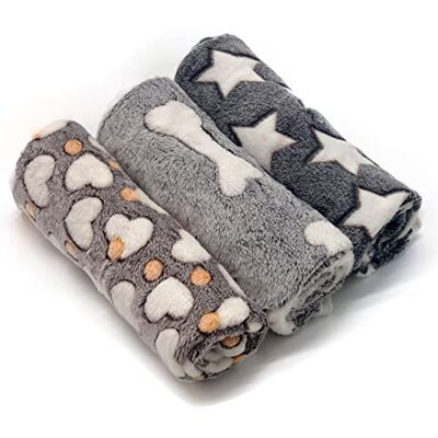 SORKUT 1-pack 3 valpfiltar supermjuk varm sovmatta grå sött tryck fluffig fleece husdjur flanell överkast hundfiltar för små hundar katter, stjärna och ben och kärlek liten (58 x 38 cm) SORKUT 1-pack 3 valpfiltar supermjuk varm sovmatta grå sött tryck fluffig fleece husdjur flanell överkast hundfiltar för små hundar katter, stjärna och ben och kärlek liten (58 x 38 cm)