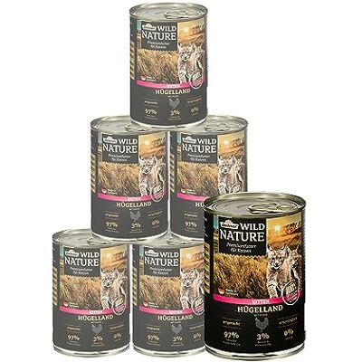 Dehner Wild Nature kattmat kattunge kullem, våtfoder spannmålsfri/sockerfri, för unga katter, kyckling, 6 x 400 g burk (2,4 kg) Dehner Wild Nature kattmat kattunge kullem, våtfoder spannmålsfri/sockerfri, för unga katter, kyckling, 6 x 400 g burk (2,4 kg)