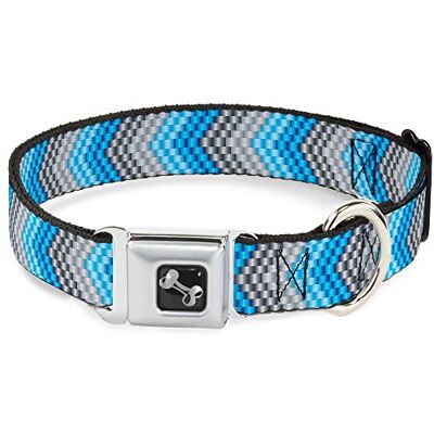 Buckle-Down Buckle Down 15–66 cm Chevron vävning grå/blues benformad hundhalsband, L Buckle-Down Buckle Down 15–66 cm Chevron vävning grå/blues benformad hundhalsband, L