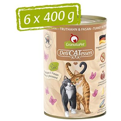 GranataPet Våtfoder Delicatessen kalkon och fasan, 6 x 400 g, för katter, kattmat för finsmakare, foder utan spannmål och utan sockertillsatser GranataPet Våtfoder Delicatessen kalkon och fasan, 6 x 400 g, för katter, kattmat för finsmakare, foder utan spannmål och utan sockertillsatser