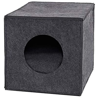lionto Katthåla i stabil filt, passar Kallax-hyllor & andra system, 33x37x33 cm, vikbar kattsäng i kubform för fristående bruk, lättskött, med mysig kudde, mörkgrå lionto Katthåla i stabil filt, passar Kallax-hyllor & andra system, 33x37x33 cm, vikbar kattsäng i kubform för fristående bruk, lättskött, med mysig kudde, mörkgrå