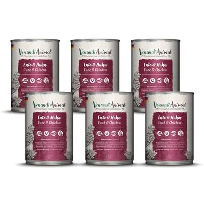 VenandiAnimal Venandi Våtfoder med anka och kyckling för katter, spannmålsfritt med extra mycket kött, 6 x 400 g (6-pack) VenandiAnimal Venandi Våtfoder med anka och kyckling för katter, spannmålsfritt med extra mycket kött, 6 x 400 g (6-pack)