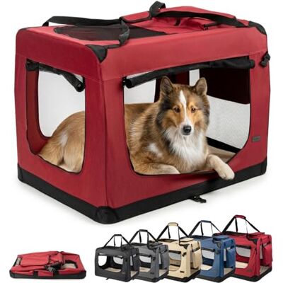 lionto Hundtransportbur vikbar för resor och bil, 90 x 61 x 65 cm, stabil transportlåda med bärhandtag och filt för katter och hundar upp till 22 kg, robust hundlåda av tyg för små och stora, mörkröd lionto Hundtransportbur vikbar för resor och bil, 90 x 61 x 65 cm, stabil transportlåda med bärhandtag och filt för katter och hundar upp till 22 kg, robust hundlåda av tyg för små och stora, mörkröd