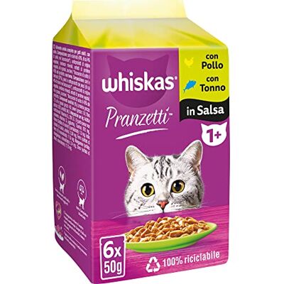 whiskas Lunchetti Hav och Monti 1+ vuxen, kattmat, 12 förpackningar vardera med 6 påsar x 50 g (72 stycken totalt) whiskas Lunchetti Hav och Monti 1+ vuxen, kattmat, 12 förpackningar vardera med 6 påsar x 50 g (72 stycken totalt)