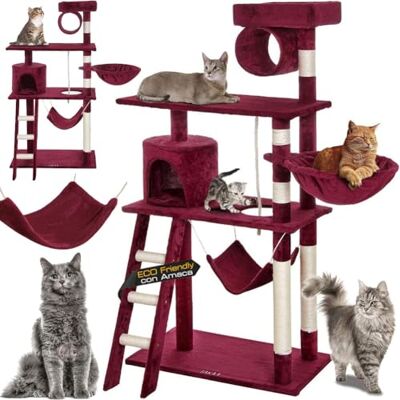 BAKAJI Repstolpe för katter i Sisal och plysch lekplats Katt med hängande Skum Gömd stolpar Rephål och plattformar Mått 142 x 74,5 x 40 cm (Röd) BAKAJI Repstolpe för katter i Sisal och plysch lekplats Katt med hängande Skum Gömd stolpar Rephål och plattformar Mått 142 x 74,5 x 40 cm (Röd)