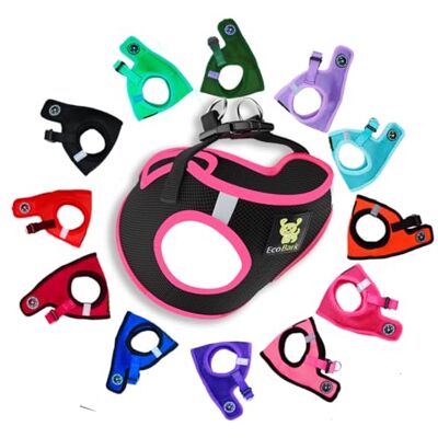 EcoBark Step in hundsele – miljövänlig hundsele för små och medelstora hundrasar – reflekterande och justerbar halterväst för kroppen – mjuk nät leksak ras sele (svart och rosa, stor) EcoBark Step in hundsele – miljövänlig hundsele för små och medelstora hundrasar – reflekterande och justerbar halterväst för kroppen – mjuk nät leksak ras sele (svart och rosa, stor)