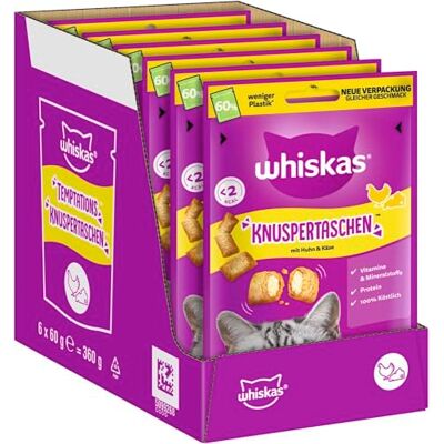 whiskas Crisppåsar kattsnacks kyckling & ost 6 x 60 g – snacks med kyckling och ost för katter whiskas Crisppåsar kattsnacks kyckling & ost 6 x 60 g – snacks med kyckling och ost för katter
