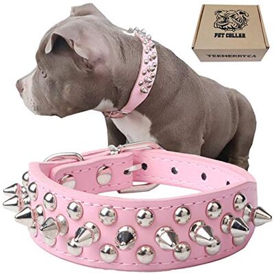 teemerryca Justerbara spikade dubbade hundhalsband med en pipboll present för små medelstora stora husdjur som katter/Pit Bull/Bulldog/mopsar/husky, rosa, L (38 cm-47 cm) teemerryca Justerbara spikade dubbade hundhalsband med en pipboll present för små medelstora stora husdjur som katter/Pit Bull/Bulldog/mopsar/husky, rosa, L (38 cm-47 cm)