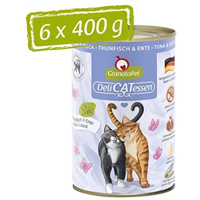 GranataPet Våtfoder Delicatessen tonfisk och anka, 6 x 400 g, för katter, kattmat för finsmakare, foder utan spannmål och utan sockertillsatser GranataPet Våtfoder Delicatessen tonfisk och anka, 6 x 400 g, för katter, kattmat för finsmakare, foder utan spannmål och utan sockertillsatser