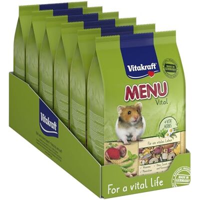 Vitakraft Menu vital, huvudfoder för hamstrar, med grönsaker, med nötter, med viktiga vitaminer och mineraler, utan tillsats av socker och spannmål (6 x 400 g) Vitakraft Menu vital, huvudfoder för hamstrar, med grönsaker, med nötter, med viktiga vitaminer och mineraler, utan tillsats av socker och spannmål (6 x 400 g)