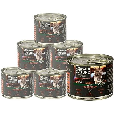 Dehner Wild Nature kattmat hög moor, våtfoder spannmålsfritt, för vuxna katter, anka/kalkon, 6 x 200 g burk (1,2 kg) Dehner Wild Nature kattmat hög moor, våtfoder spannmålsfritt, för vuxna katter, anka/kalkon, 6 x 200 g burk (1,2 kg)