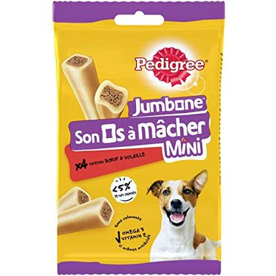 Pedigree Jumbone tuggben för små hundar 4–14 kg set med 8 påsar med 4 ben fyllda godsaker av nötkött och fjäderfä idealisk belöning för att ockupera, utbilda, glädja din hund Pedigree Jumbone tuggben för små hundar 4–14 kg set med 8 påsar med 4 ben fyllda godsaker av nötkött och fjäderfä idealisk belöning för att ockupera, utbilda, glädja din hund