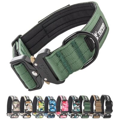 TSPRO Premium hundhalsband med lapp och kraftigt snabbfrigörande metallspänne, hållbart, justerbart och tjockt hundhalsband för medelstora till stora hundar (grön M) TSPRO Premium hundhalsband med lapp och kraftigt snabbfrigörande metallspänne, hållbart, justerbart och tjockt hundhalsband för medelstora till stora hundar (grön M)