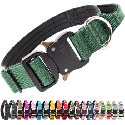 TSPRO Hundhalsband, taktiskt och kraftigt hundhalsband med handtag och snabbfrigörande metallspänne, hållbart, tjockt och justerbart, för medelstora till stora hundar, grön, M TSPRO Hundhalsband, taktiskt och kraftigt hundhalsband med handtag och snabbfrigörande metallspänne, hållbart, tjockt och justerbart, för medelstora till stora hundar, grön, M