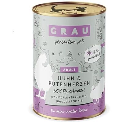 Grau Våtfoder med kyckling- och kalkonhjärtan för vuxna katter, spannmålsfritt, originalprodukt, 6-pack (6 x 400 g) Grau Våtfoder med kyckling- och kalkonhjärtan för vuxna katter, spannmålsfritt, originalprodukt, 6-pack (6 x 400 g)