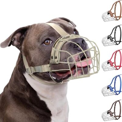 BRONZEDOG Munkorg för pitbull hund gjord av andningsbar metallkorg för stora hundar som Amstaff och Staffordshire Terrier – med nylonrem – mot bitning, tugga och skälla BRONZEDOG Munkorg för pitbull hund gjord av andningsbar metallkorg för stora hundar som Amstaff och Staffordshire Terrier – med nylonrem – mot bitning, tugga och skälla