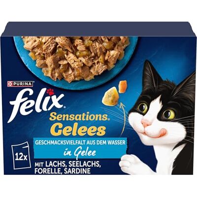Felix Sensations gelé kattmat våt i gelé, fisk sorter blandning, 6-pack (6 x 12 påsar med 85 g) Felix Sensations gelé kattmat våt i gelé, fisk sorter blandning, 6-pack (6 x 12 påsar med 85 g)