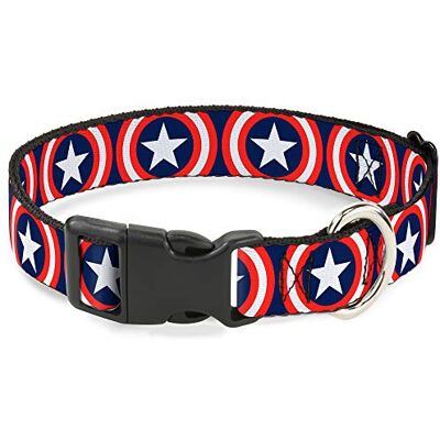 Buckle-Down Buckle Down Captain America Shield Repeat marinblå plastklämma halsband Buckle-Down Buckle Down Captain America Shield Repeat marinblå plastklämma halsband