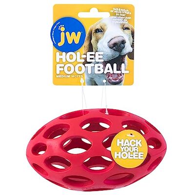 JW husdjur HOL-ee fotboll hund leksak pusselboll, naturgummi, medium (6,5 tum längd), färgerna kan variera JW husdjur HOL-ee fotboll hund leksak pusselboll, naturgummi, medium (6,5 tum längd), färgerna kan variera