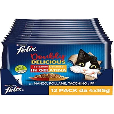 Felix Purina Le Ghiottonerie Doubly Delicious Mat för katter med nötkött och fjäderfä, väska och lever, 48 påsar med 85 g vardera Felix Purina Le Ghiottonerie Doubly Delicious Mat för katter med nötkött och fjäderfä, väska och lever, 48 påsar med 85 g vardera
