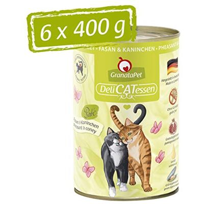 GranataPet Våtfoder Delicatessen fasan och kanin, 6 x 400 g, för katter, kattmat för finsmakare, foder utan spannmål och utan sockertillsatser GranataPet Våtfoder Delicatessen fasan och kanin, 6 x 400 g, för katter, kattmat för finsmakare, foder utan spannmål och utan sockertillsatser