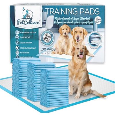 PetCellence Valpdynor 100-pack, superabsorberande husdjurs-/hundträningskuddar stora 60 x 60 cm med halkfria självhäftande flikar, eliminerar lukt, läckagesäker golvskydd toalett kissmatta PetCellence Valpdynor 100-pack, superabsorberande husdjurs-/hundträningskuddar stora 60 x 60 cm med halkfria självhäftande flikar, eliminerar lukt, läckagesäker golvskydd toalett kissmatta