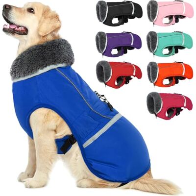 QBLEEV Varm hundkappa, reflekterande jacka, vattentät vinterjacka med ståkrage, tjock fleece, små, medelstora, stora hundar, snö- och julkläder för husdjur QBLEEV Varm hundkappa, reflekterande jacka, vattentät vinterjacka med ståkrage, tjock fleece, små, medelstora, stora hundar, snö- och julkläder för husdjur