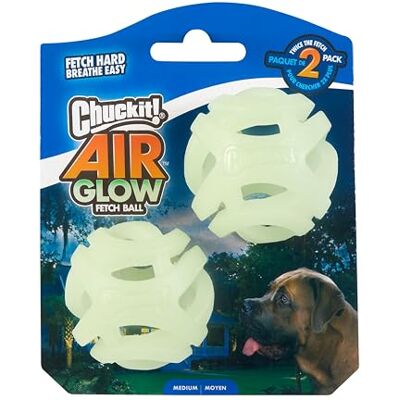 Chuckit! Air Glow Ball fosforescerande hundboll återhämtningsleksak noppstruktur som underlättar luftcirkulationen medium storlek diameter på 6,5 cm förpackning med 2 bollar Chuckit! Air Glow Ball fosforescerande hundboll återhämtningsleksak noppstruktur som underlättar luftcirkulationen medium storlek diameter på 6,5 cm förpackning med 2 bollar