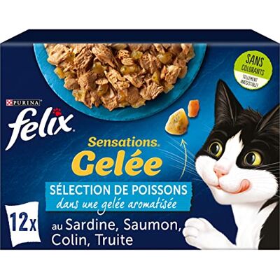 Felix Känslor Vuxen katt val av geléfisk: med lax, sardin, colin, öring 100% komplett och balanserad våtmat färska påsar 6 st (12 x 85 g) Felix Känslor Vuxen katt val av geléfisk: med lax, sardin, colin, öring 100% komplett och balanserad våtmat färska påsar 6 st (12 x 85 g)