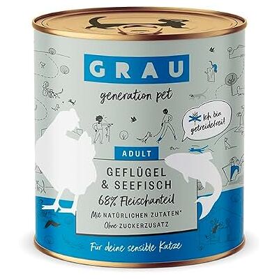 Grau Våtfoder med fågel och havsfisk för vuxna katter, spannmålsfritt, originalprodukt, 6-pack (6 x 800 g) Grau Våtfoder med fågel och havsfisk för vuxna katter, spannmålsfritt, originalprodukt, 6-pack (6 x 800 g)