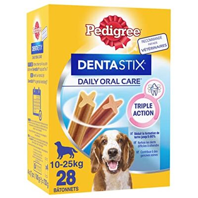 Pedigree DENTASTIX tandpinnar för medium hund 10–25 kg 112 tuggpinnar (set med 16 påsar med 7 godis) munhygien, vetenskapligt beprövad, daglig rengöring tänder Pedigree DENTASTIX tandpinnar för medium hund 10–25 kg 112 tuggpinnar (set med 16 påsar med 7 godis) munhygien, vetenskapligt beprövad, daglig rengöring tänder