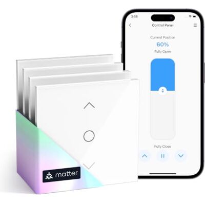 meross Rullgardinsbrytare matt, kompatibel med HomeKit, Alexa och Google WLAN rullgardinsswitch, smart, med timer, för rullgardiner, persienner, markiser, 80 x 80 mm, 4 st meross Rullgardinsbrytare matt, kompatibel med HomeKit, Alexa och Google WLAN rullgardinsswitch, smart, med timer, för rullgardiner, persienner, markiser, 80 x 80 mm, 4 st