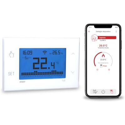 VEMER VE772000 TUO WIFI – termostat, uppvärmning smart hem, WLAN-rumstermostat, veckoprogrammering, kontrollerbar med app via smartphone med iOS och Android, strömförsörjning 230 V, vit VEMER VE772000 TUO WIFI – termostat, uppvärmning smart hem, WLAN-rumstermostat, veckoprogrammering, kontrollerbar med app via smartphone med iOS och Android, strömförsörjning 230 V, vit