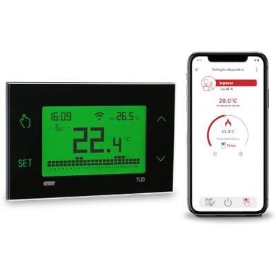 VEMER VE772100 TUO WIFI – termostat, uppvärmning smart hem, WLAN-rumstermostat, veckoprogrammering, kontrollerbar med app via smartphone med iOS och Android, strömförsörjning 230 V, svart VEMER VE772100 TUO WIFI – termostat, uppvärmning smart hem, WLAN-rumstermostat, veckoprogrammering, kontrollerbar med app via smartphone med iOS och Android, strömförsörjning 230 V, svart