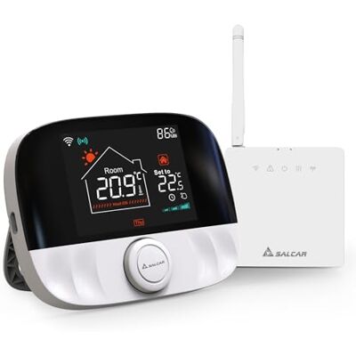 SALCAR Intelligent WiFi-termostat för gaspanna, T9W RF-rumstermostat med Tuya programmerbar väggmonterad mottagare kompatibel med Amazon Alexa och Google SALCAR Intelligent WiFi-termostat för gaspanna, T9W RF-rumstermostat med Tuya programmerbar väggmonterad mottagare kompatibel med Amazon Alexa och Google