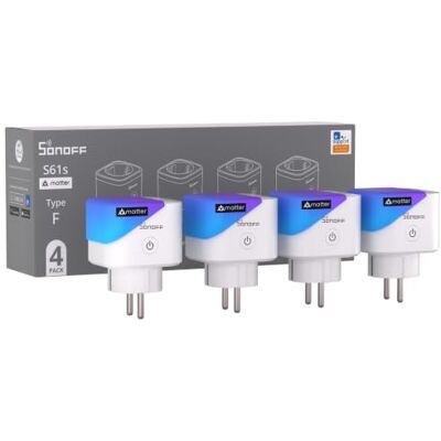 SONOFF S61s Smart Kontakt WiFi 16A/3840W – Fjärr- & Röststyrning, Energiövervakning, Timer, Matter-kompatibel med Alexa, Google och Apple Home (4-Pack) SONOFF S61s Smart Kontakt WiFi 16A/3840W – Fjärr- & Röststyrning, Energiövervakning, Timer, Matter-kompatibel med Alexa, Google och Apple Home (4-Pack)