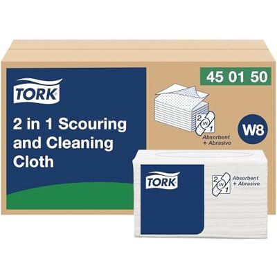 Tork 2-i-1 Skurduk och rengöringsduk vit W8, 1 pack x 45 dukar, 450150 Tork 2-i-1 Skurduk och rengöringsduk vit W8, 1 pack x 45 dukar, 450150