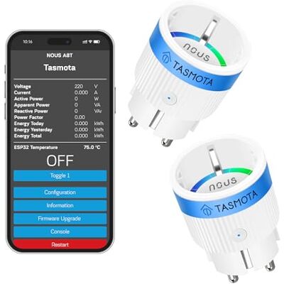 NOUS Tasmota A8T-uttag, det minsta ESP32 Wi-Fi-uttaget, 10 A miniuttag med strömförbrukning, timer, kompatibel med Matter, Alexa, Google Home, Assistant, MQTT, 2,4 G NOUS Tasmota A8T-uttag, det minsta ESP32 Wi-Fi-uttaget, 10 A miniuttag med strömförbrukning, timer, kompatibel med Matter, Alexa, Google Home, Assistant, MQTT, 2,4 G