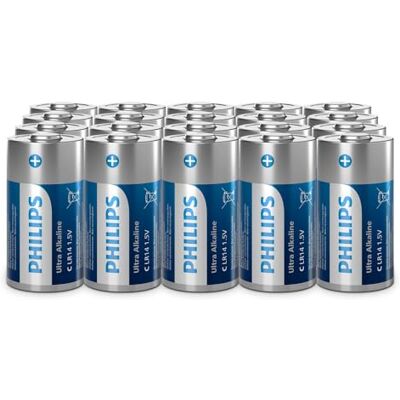 Philips Ultra C alkaliska batterier, LR14 – för ficklampor och leksaker, 20 stycken Philips Ultra C alkaliska batterier, LR14 – för ficklampor och leksaker, 20 stycken