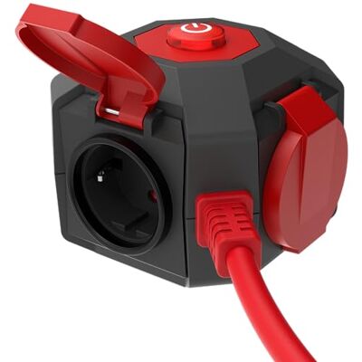 REV PowerGlobe, uttagskuber, strömbrytare, IP44, röd, 1,4 m, 3680 W REV PowerGlobe, uttagskuber, strömbrytare, IP44, röd, 1,4 m, 3680 W