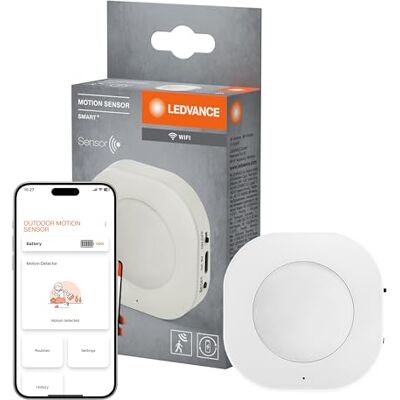 LEDVANCE SMART WIFI intelligent rörelsedetektor för smarta hem inomhus och utomhus, utan kabel, vit, styrning via app, integrerat uppladdningsbart batteri och enkel laddning via USB-C LEDVANCE SMART WIFI intelligent rörelsedetektor för smarta hem inomhus och utomhus, utan kabel, vit, styrning via app, integrerat uppladdningsbart batteri och enkel laddning via USB-C