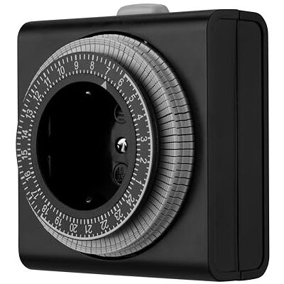 REV timer uttag – 24 timmar format, 96 gånger en 15 min – mekaniskt timeruttag, 230 VAC, max. 16A/3680 W, antracit REV timer uttag – 24 timmar format, 96 gånger en 15 min – mekaniskt timeruttag, 230 VAC, max. 16A/3680 W, antracit